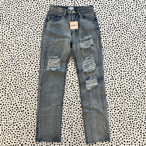 Superdown Straight Distressed Raw Hem Jeans (Size 27) - Picture 3 of 7